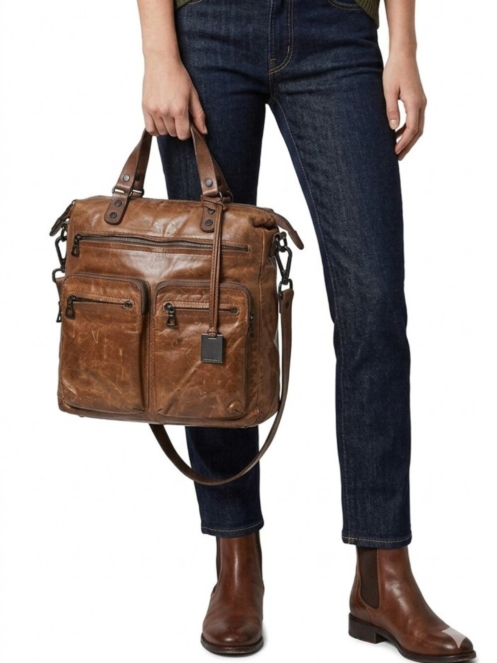 RUDSAK Unisex Brown Leather Crossbody Bag